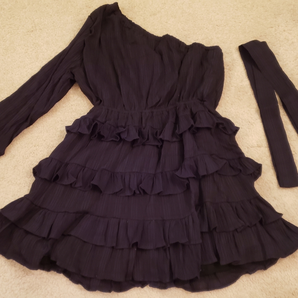 Classy black, all season, one shoulder dress.             NEVER WORN